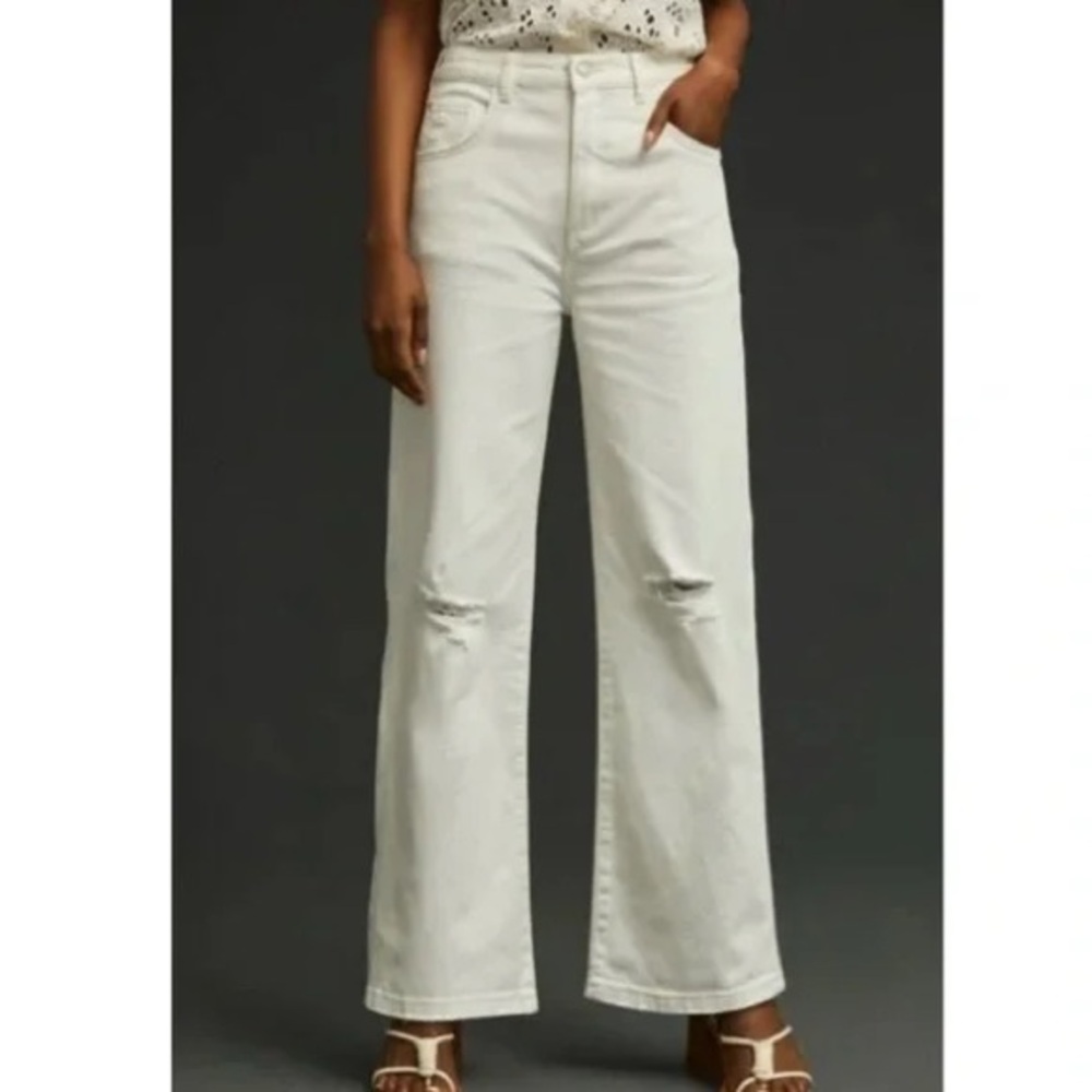 Pilcro Anthropologie NWT Petite Joey High Rise Wide Leg Distressed Denim Jeans